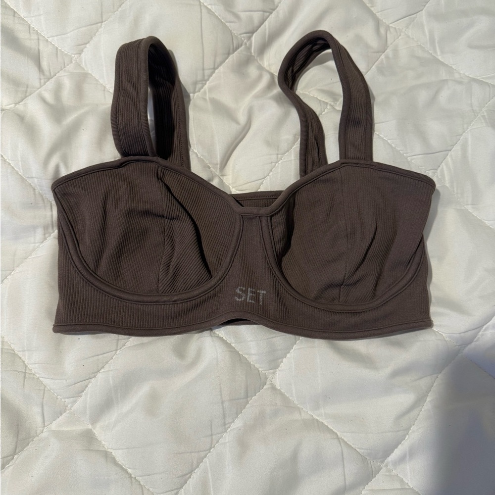 Women's Brown Ribbed Bra